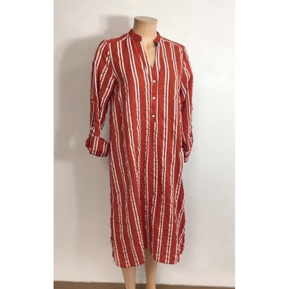 Zara Orange Stripe Dress Womens Medium - Picture 1 of 10